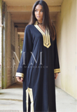 Black Kaftan Mariam Style - Moroccan Embroidered Cotton Kaftan