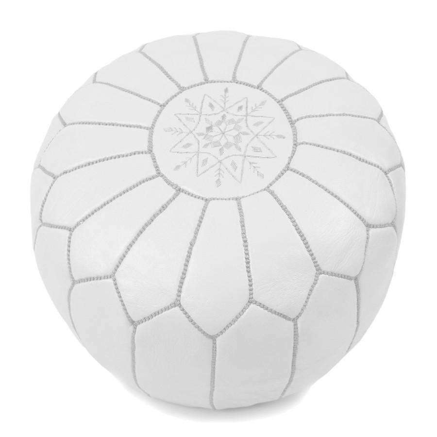 White Moroccan Leather Pouf,White Moroccan Leather Pouf