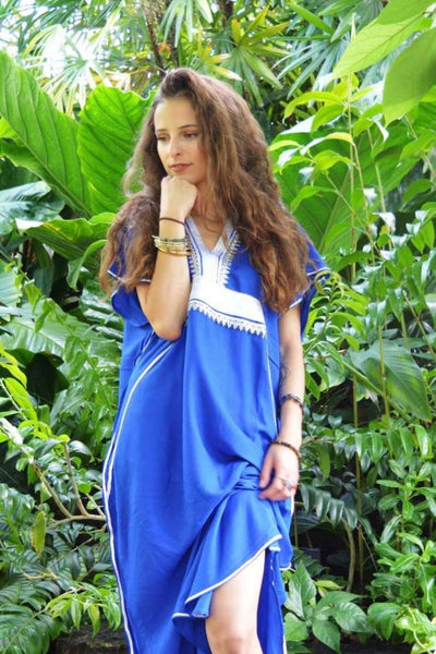 Blue Kaftan Maxi Dress Marine Style - Maison De Marrakech