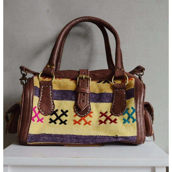 Bohemian Morocco Leather bag - Embroidered - Burgundy