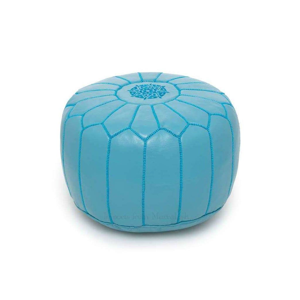 Turquoise Leather Pouf - Maison De Marrakech